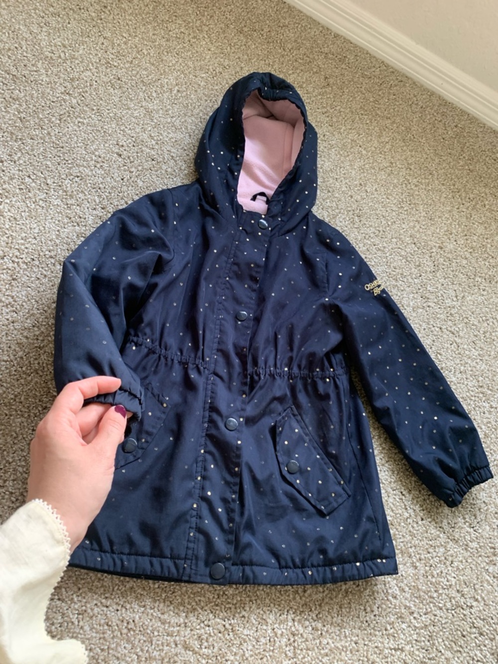 OshKosh B'gosh Navy Dot Hooded Raincoat with Pink Lining